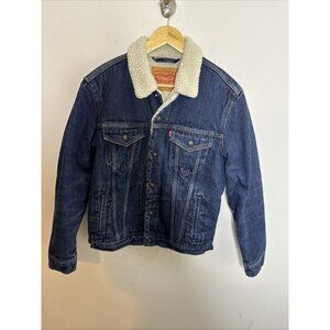 Levi Womens Jacket Medium Blue Denim Sherpa Lined Trucker Jean Snap